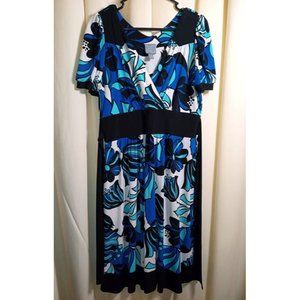 Rabbit Rabbit Rabbit Designs Size 14 Blue V-Neck Belted‎ Dress